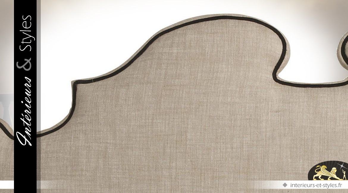 Tête de lit Boudoir en lin gris 100 % naturel avec passepoil noir 200 cm