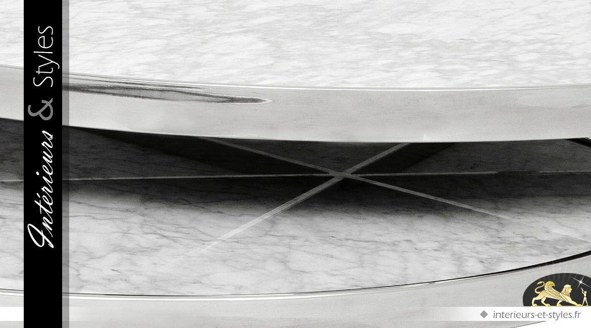 Tables basses gigognes design circulaires argent et marbre gris clair Ø 100 cm