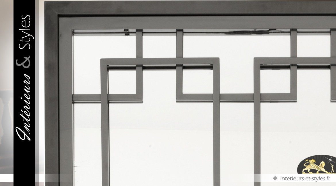 Grand miroir de style oriental à motifs géométriques gris et anthracite 2,20 mètres