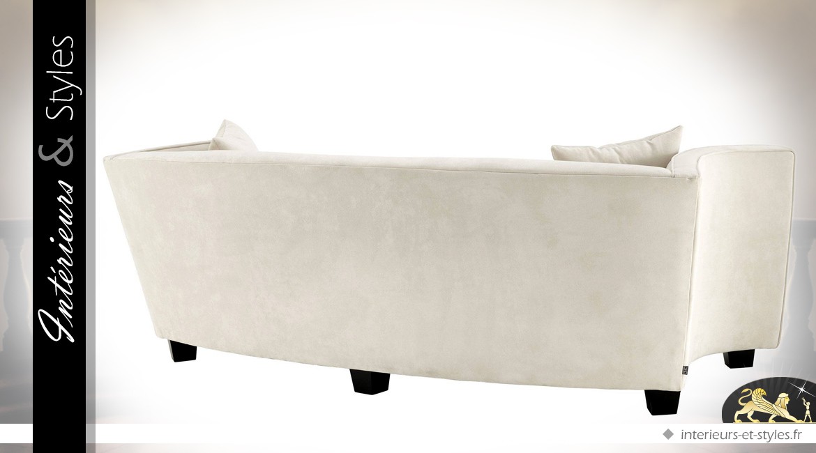 Canapé 3 places à profil galbé avec sellerie en velours teinte lin écru 226 cm