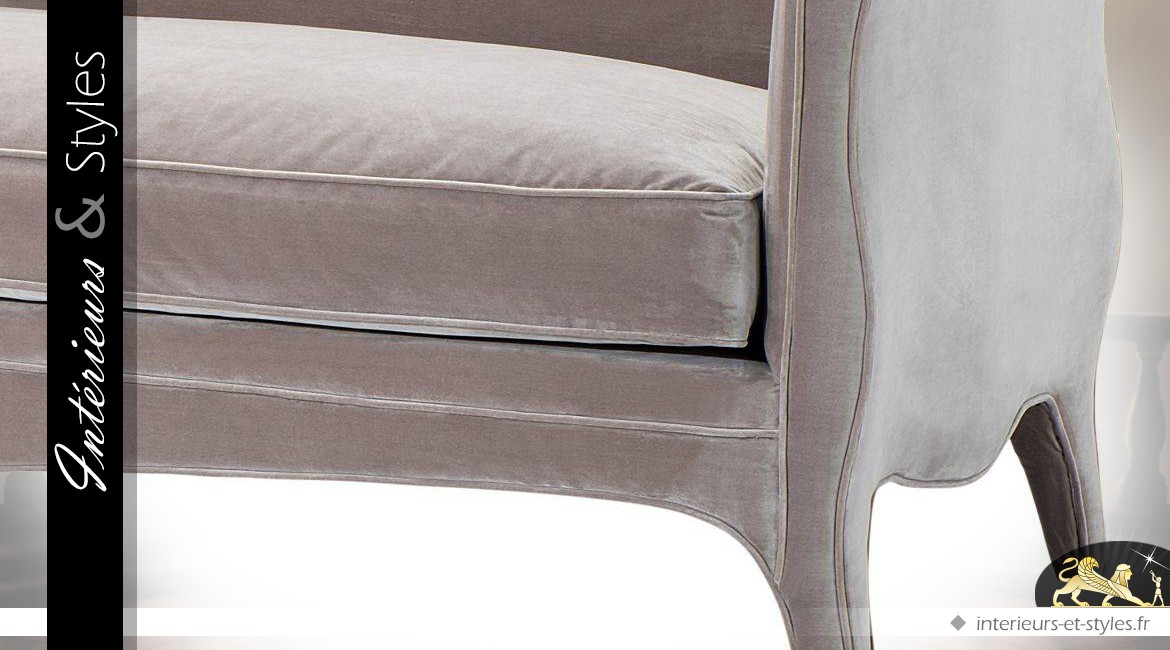 Canapé style Renaissance avec tapisserie tissu gris clair 225 cm