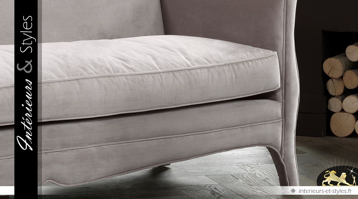 Canapé style Renaissance avec tapisserie tissu gris clair 225 cm