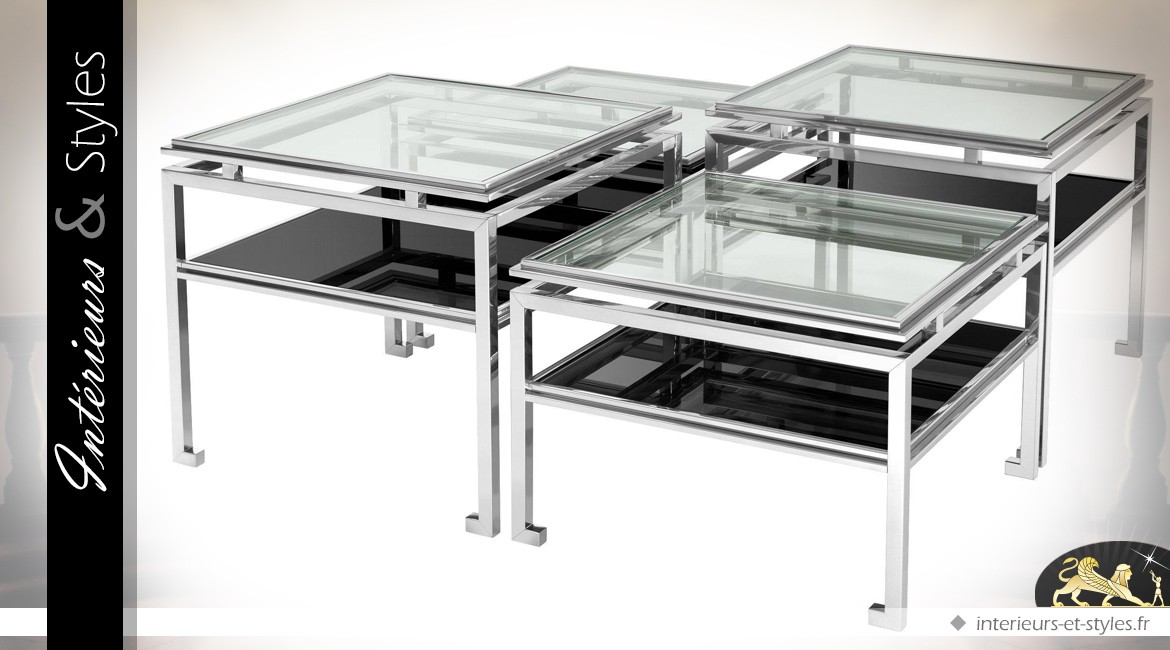 Tables basses multiniveaux modulables en acier inoxydable noir et argent