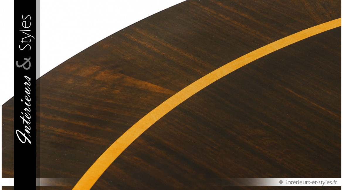 Table basse Umberto signée Eichholtz, en bois d'acajou et d'eucalyptus, finition noire brillante Ø100cm