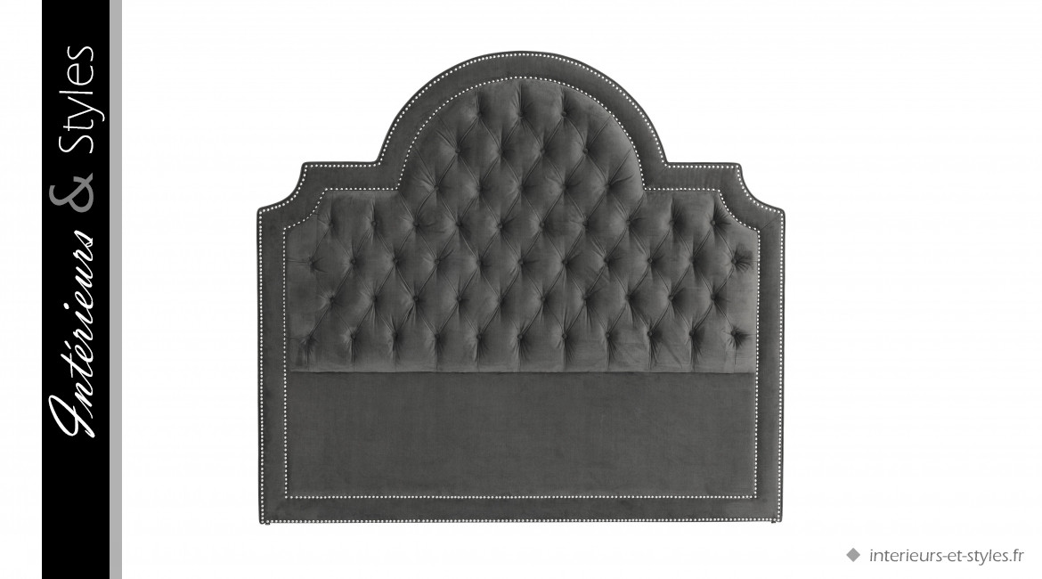 Tête de lit Melbourne signée Eichholtz, structure en pin et habillage capitonné gris granit