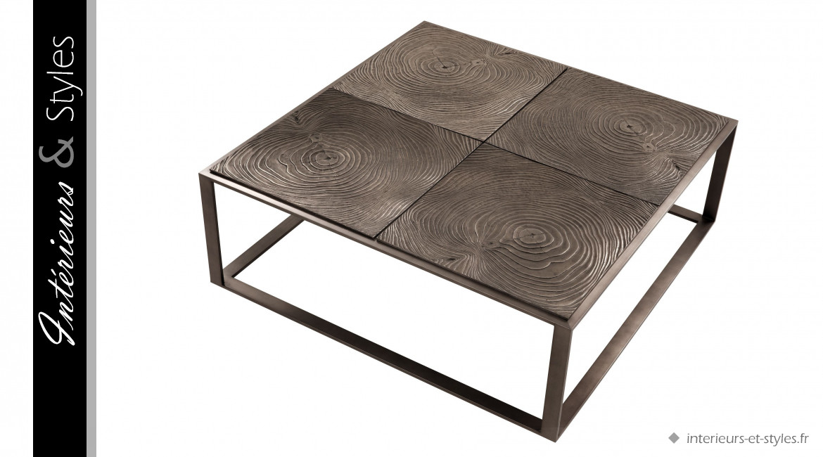 Table basse Zino signée Eichholtz, en aluminium effet bois finition chêne oxydé