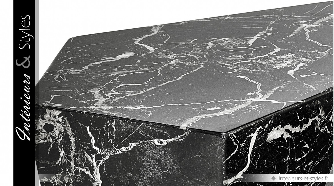 Bloc tables basses Prudential signées Eichholtz, effet marbre noir brut taillé dans la masse, série de trois pièces