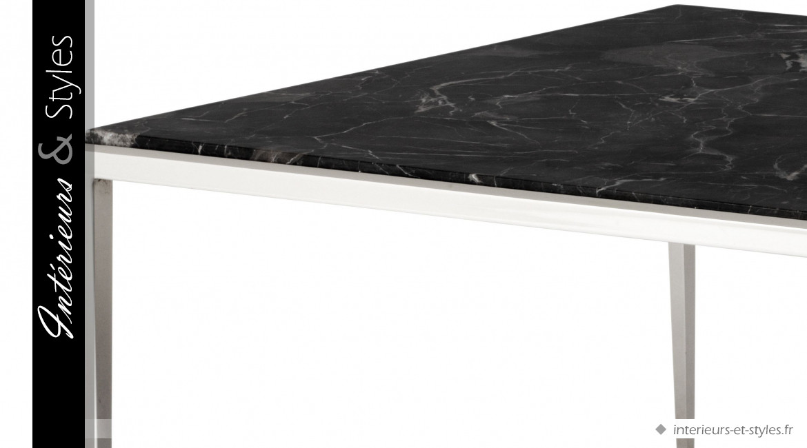 Grande table basse Henley signée Eichholtz, en acier chromé argent et plateau en marbre italien