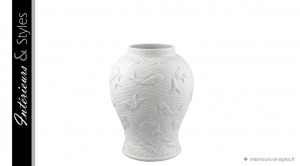 Vase Voltaire signé Eichholtz, en céramique fine finition blanc lunaire