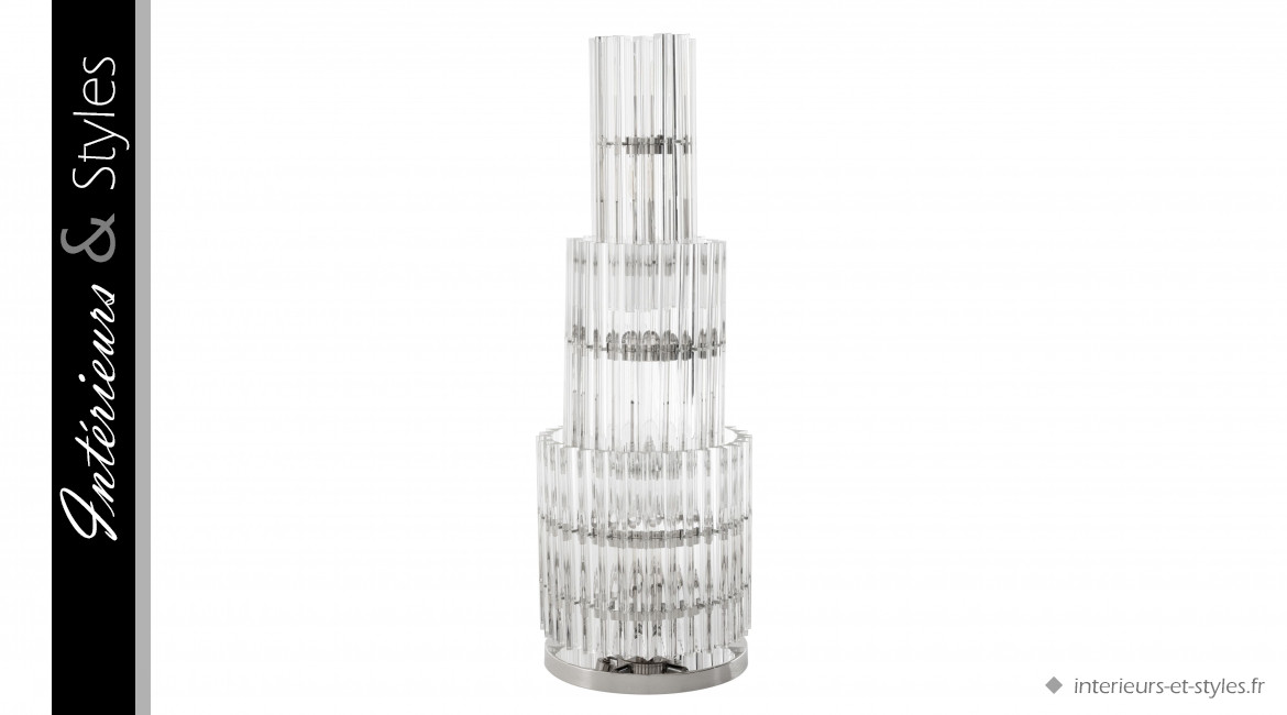Lampe de salon Eldorado signée Eichholtz, en verre cristalin esprit colonne, 9 points de lumière, 96cm