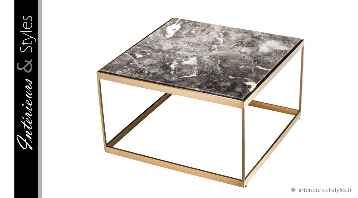 Table d'appoint La Quinta signée Eichholtz, en acier doré et en marbre gris véritable