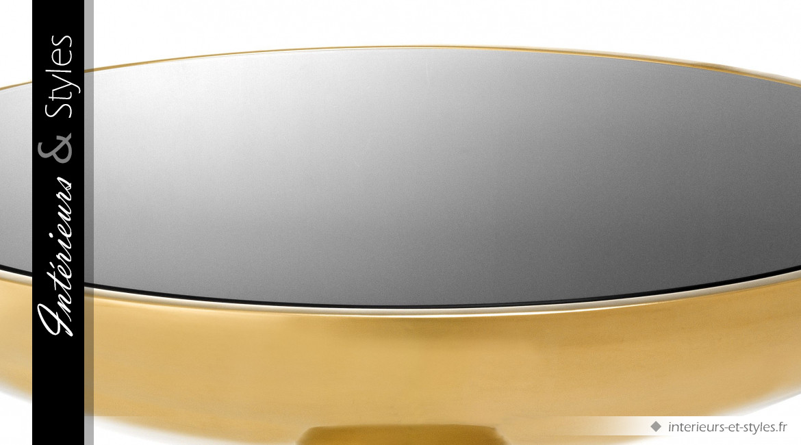 Table d'appoint design Lindos, en acier chromé doré brillant et verre teinté noir