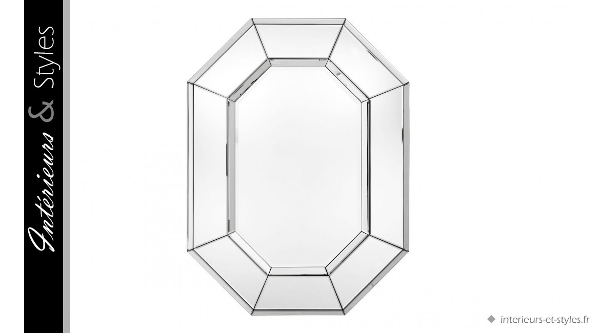 Miroir Sereno signé Eichholtz, en métal finition argenté brillant, ambiance Art Déco