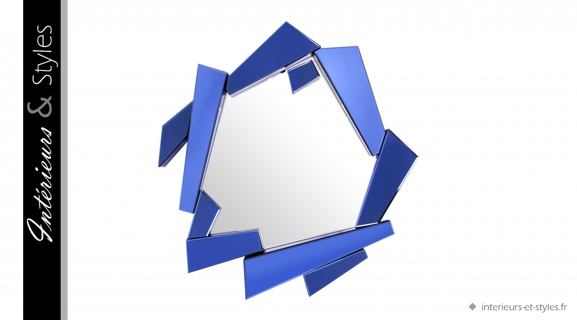 Miroir design Cellino signé Eichholtz, forme géométrique finition verre teinté bleu