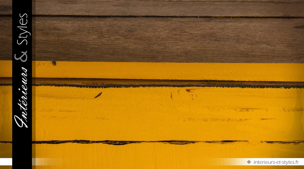 Buffet console de style provençal avec patine moutarde à deux portes 120 cm