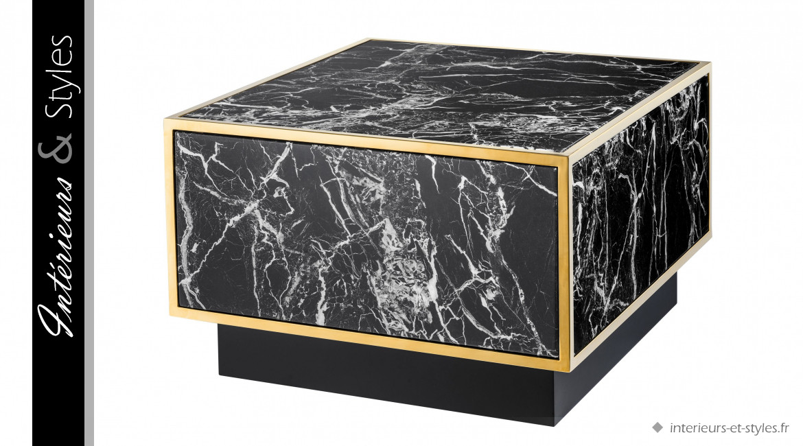 Tables basses Concordia signées Eichholtz, ensemble modulaire effet marbre noir et laiton doré