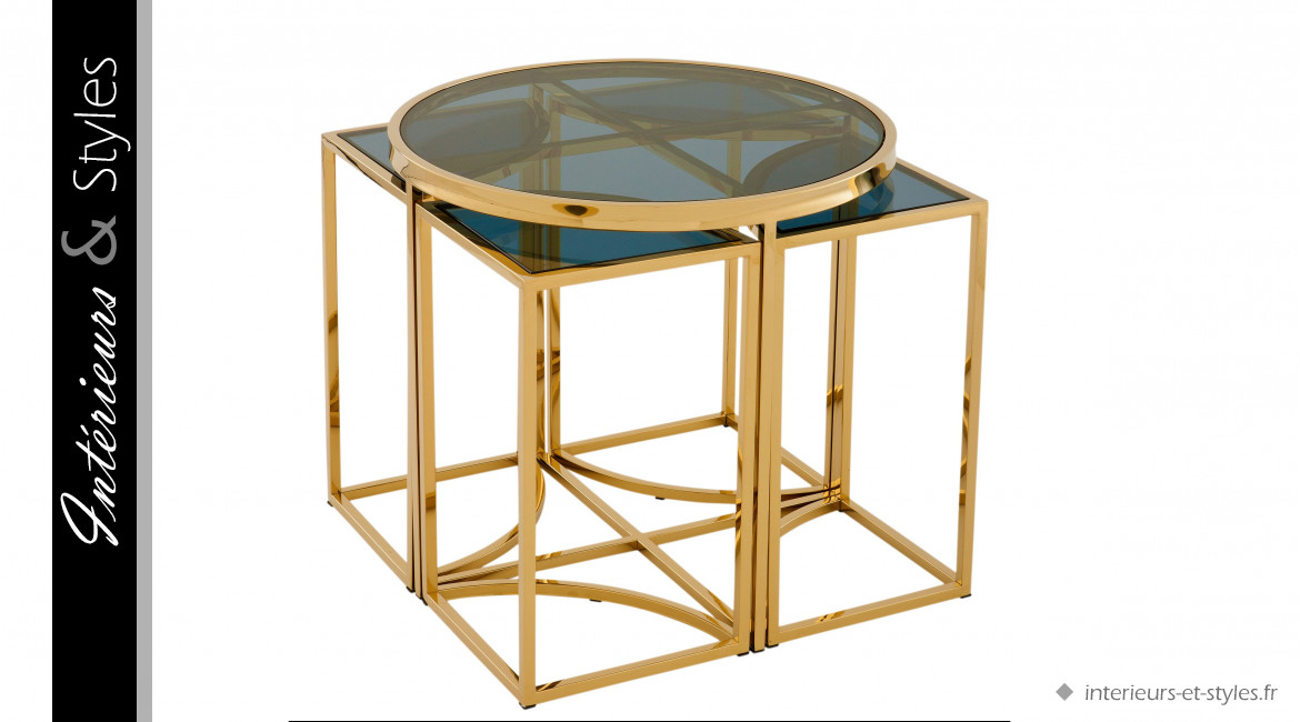 Table d'appoint Golden Vicenza signée Eichholtz, ensemble modulaire de cinq pièces finition doré brillant et noir fumé