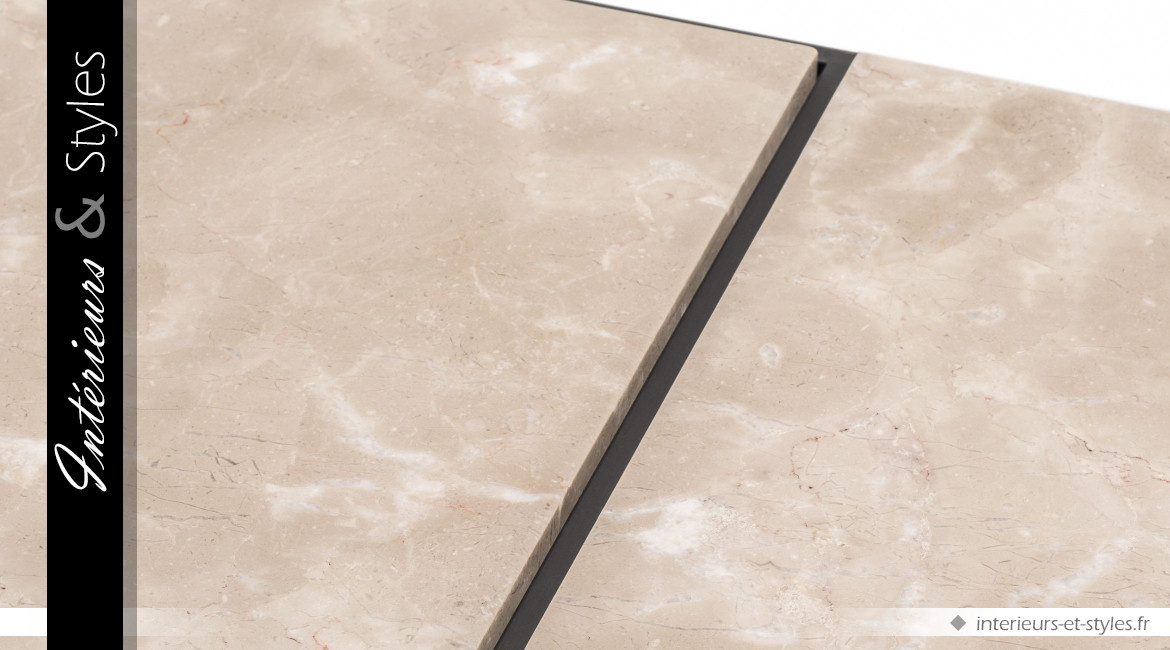 Table basse La Quinta signée Eichholtz, 190cm, en acier finition bronze en marbre beige