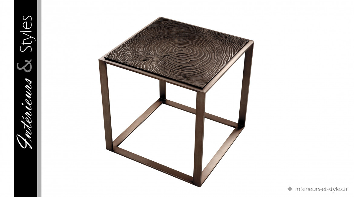 Table d'appoint minimaliste Zino signée Eichholtz, en aluminium effet bois finition chêne oxydé