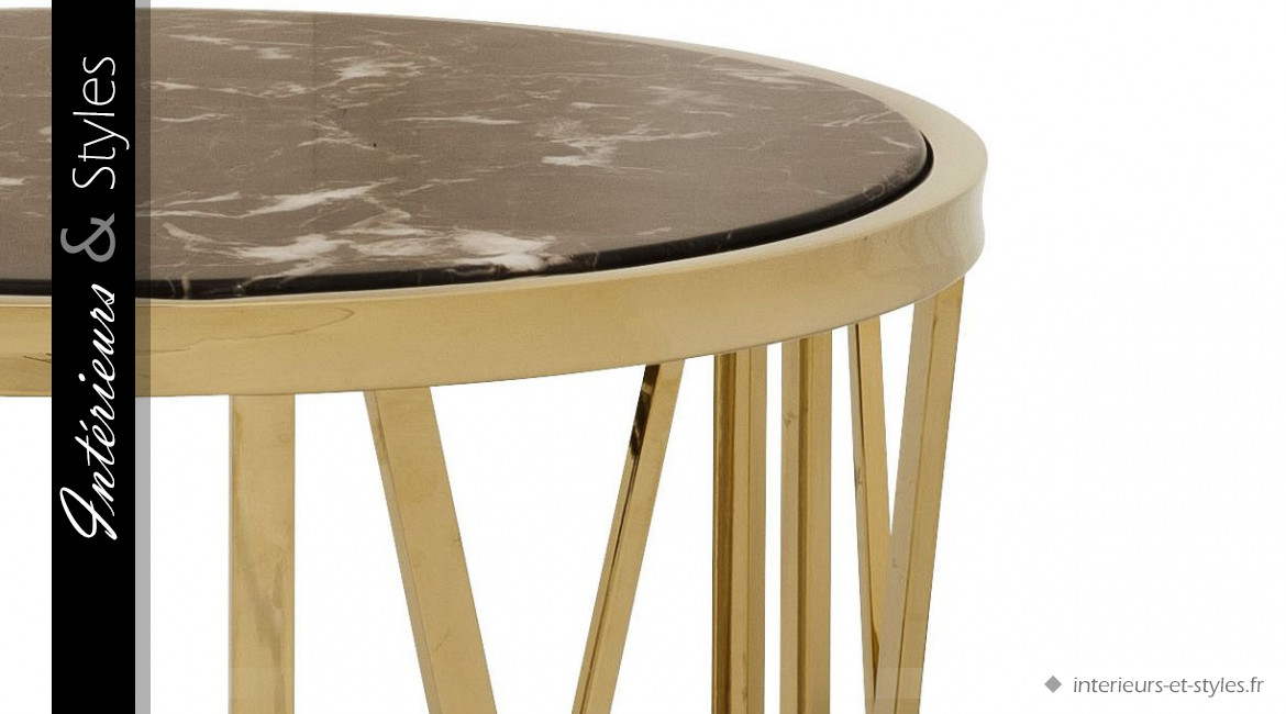 Table d'appoint design Baccarat signée Eichholtz, en acier en finition dorée et marbre italien brun