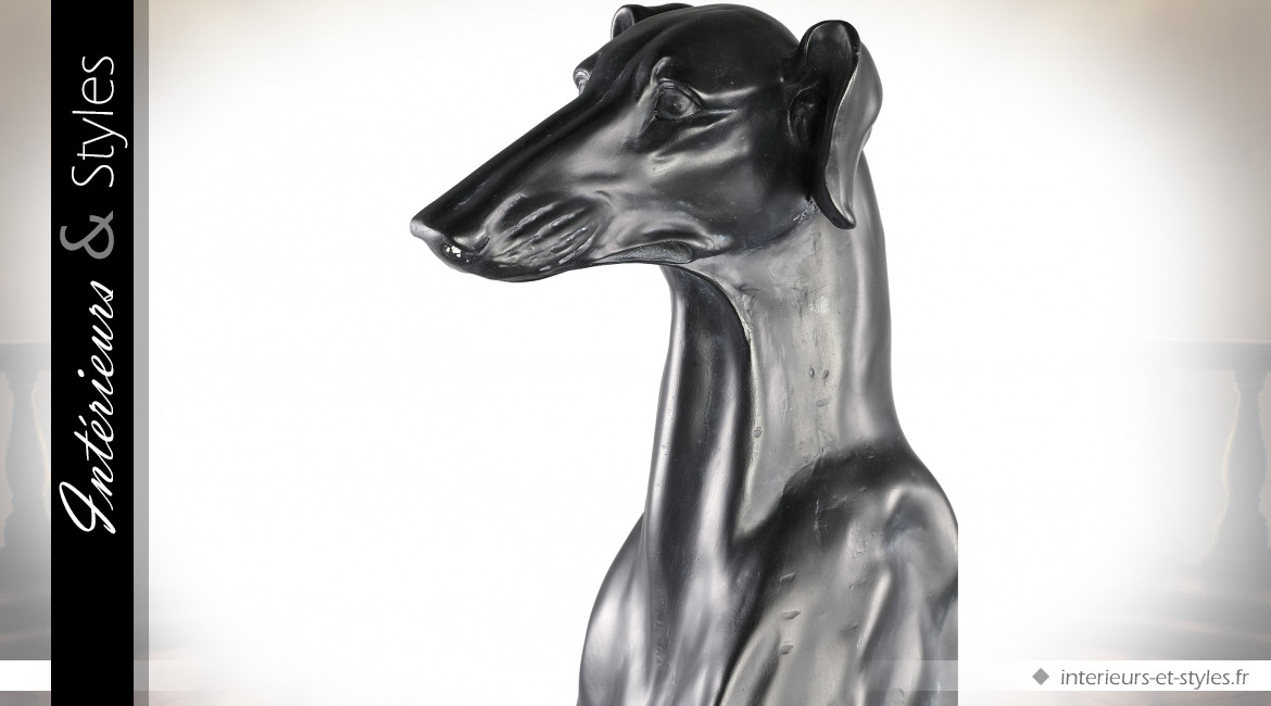 Grande sculpture noir mat style Art Déco d'un Galgo  75,5 cm