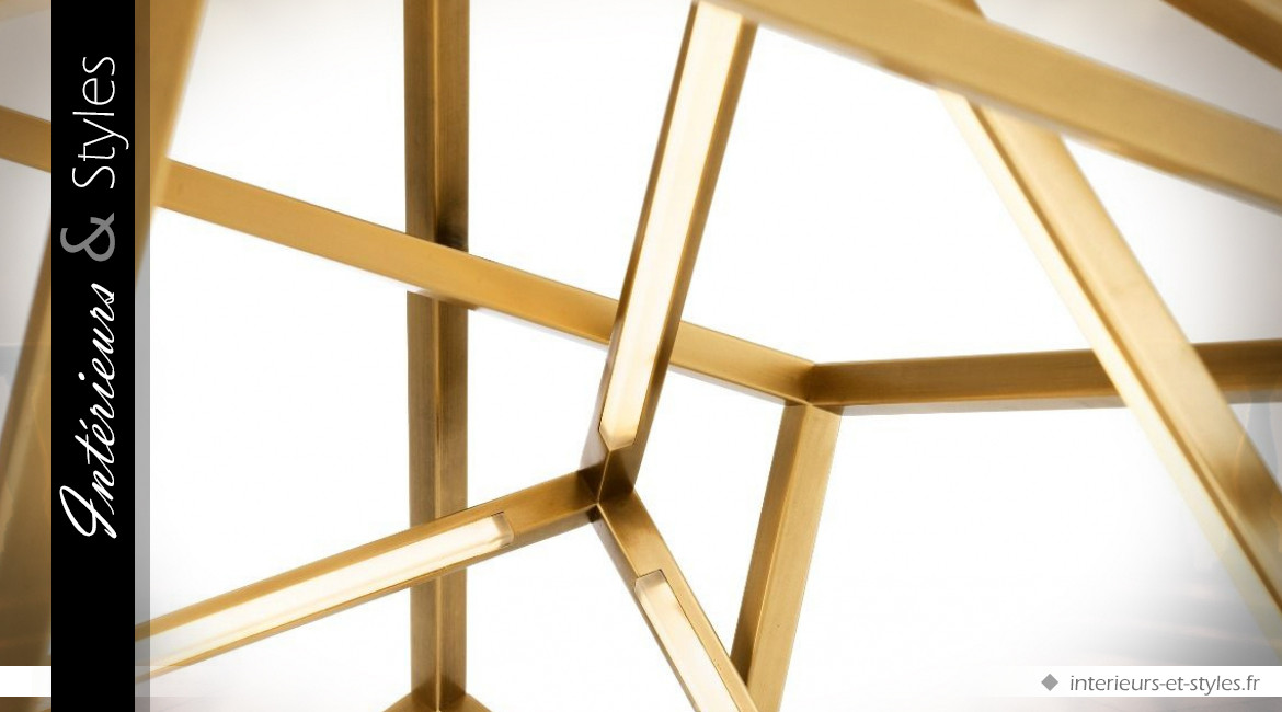 Lustre design cubes concentriques en métal doré brillant effet 3D 82 x 82 cm