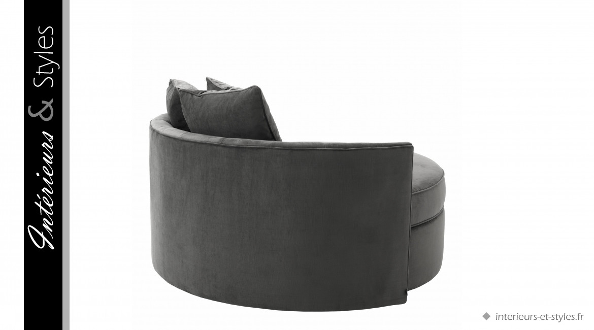 Canapé design Carlita signé Eichholtz, revêtement épais finition granit gris satiné