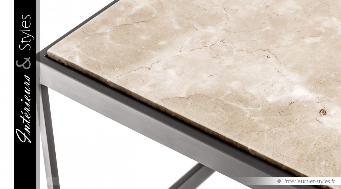 Table basse La Quinta signée Eichholtz, 190cm, en acier finition bronze en marbre beige