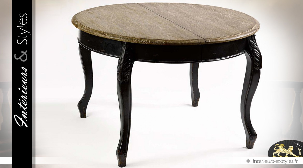 Table de salle à manger extensible coloris noir et bois naturel 220 cm