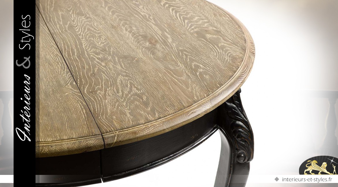 Table de salle à manger extensible coloris noir et bois naturel 220 cm