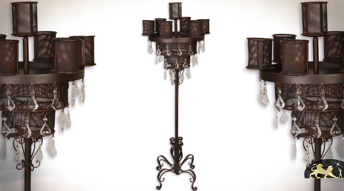 Grand chandelier sur pied métal effet fer forgé 7 supports 141 cm