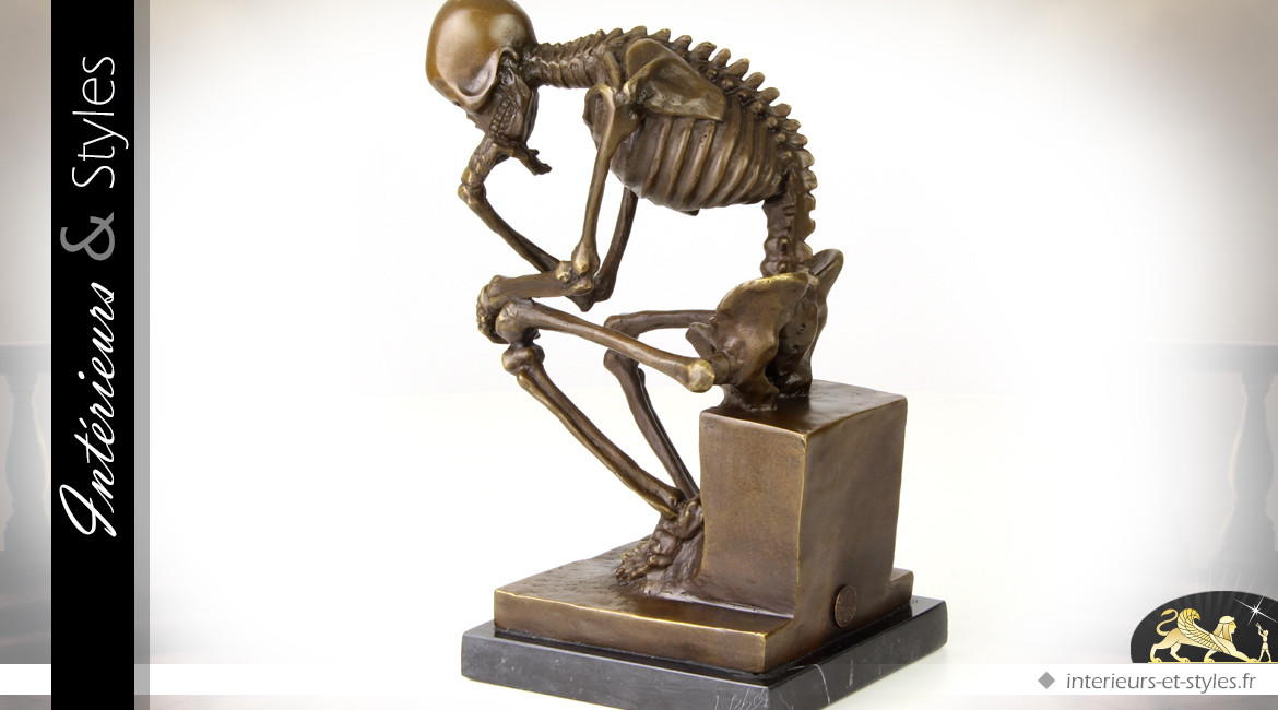 Sculpture sur bronze Le Penseur réinterprétation version squelette 24,6 cm