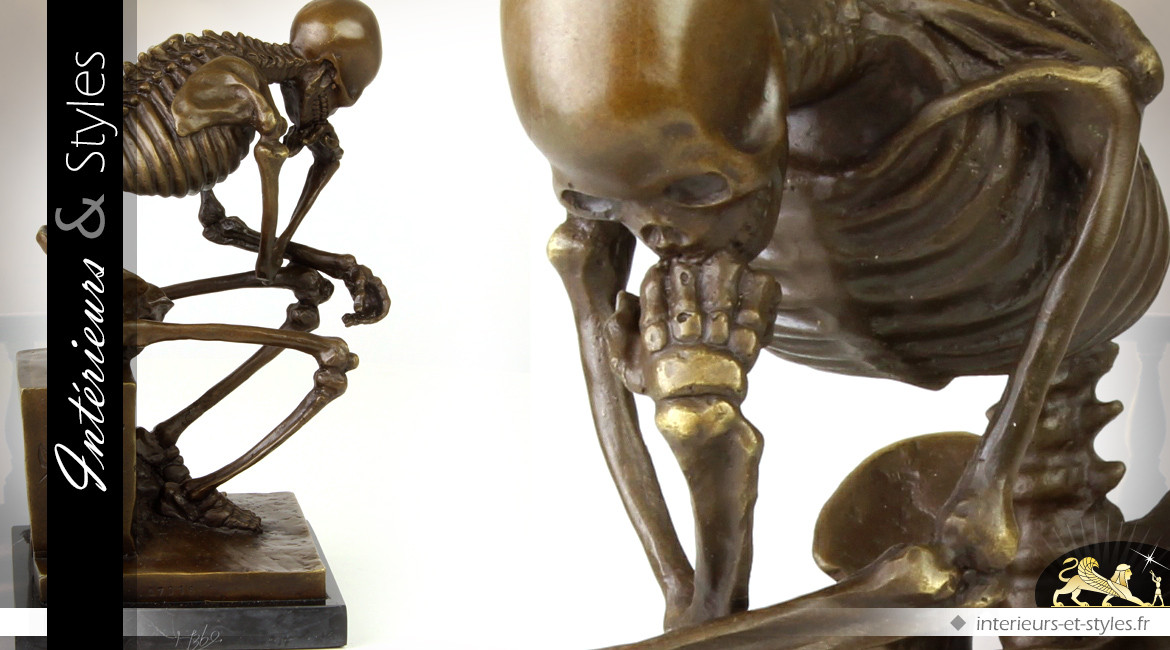 Sculpture sur bronze Le Penseur réinterprétation version squelette 24,6 cm