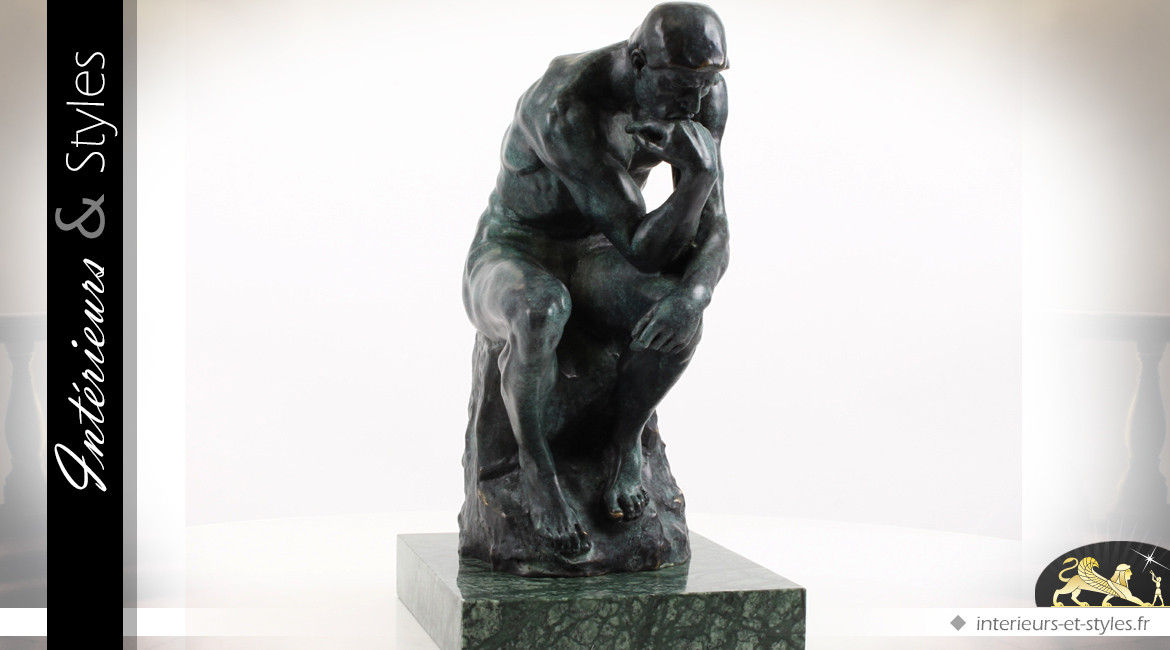Sculpture en bronze avec socle en marbre : le Penseur de Rodin 37,3 cm