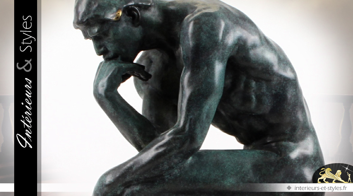 Sculpture en bronze avec socle en marbre : le Penseur de Rodin 37,3 cm