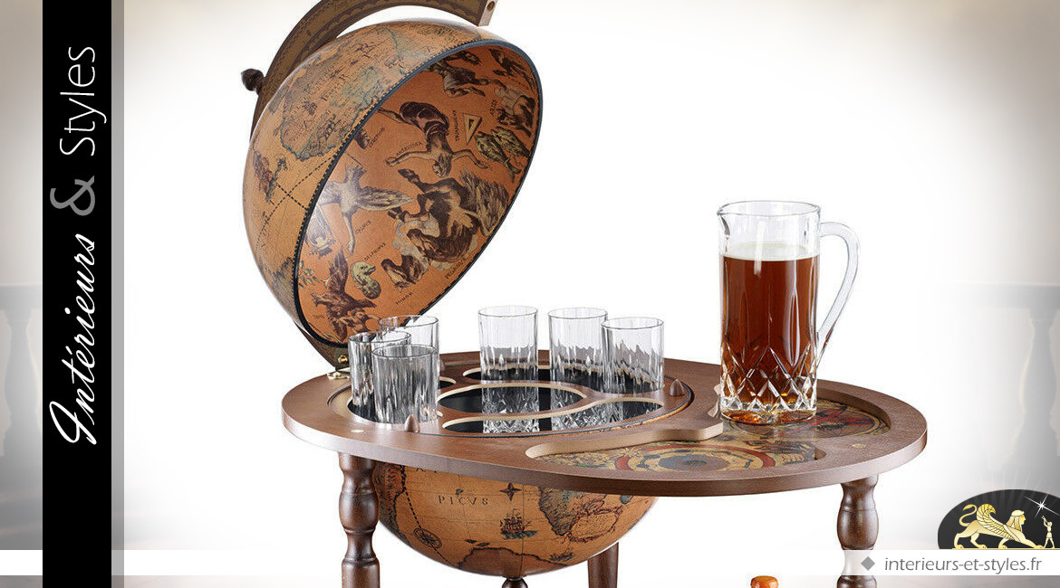 Table console bar avec mappemonde antique du XVIe siècle 92,5 cm