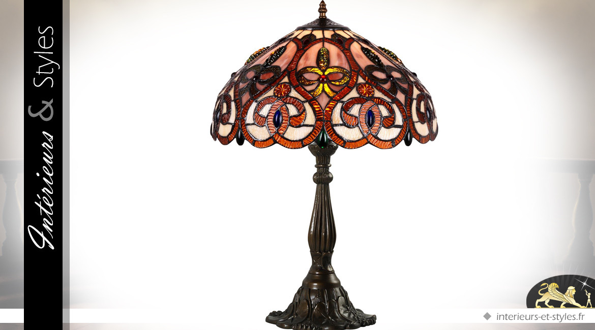 Grande lampe Tiffany Ambre et Or 60 cm  - Ø 42 cm