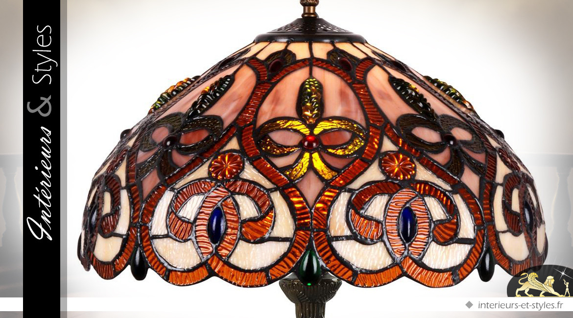 Grande lampe Tiffany Ambre et Or 60 cm  - Ø 42 cm