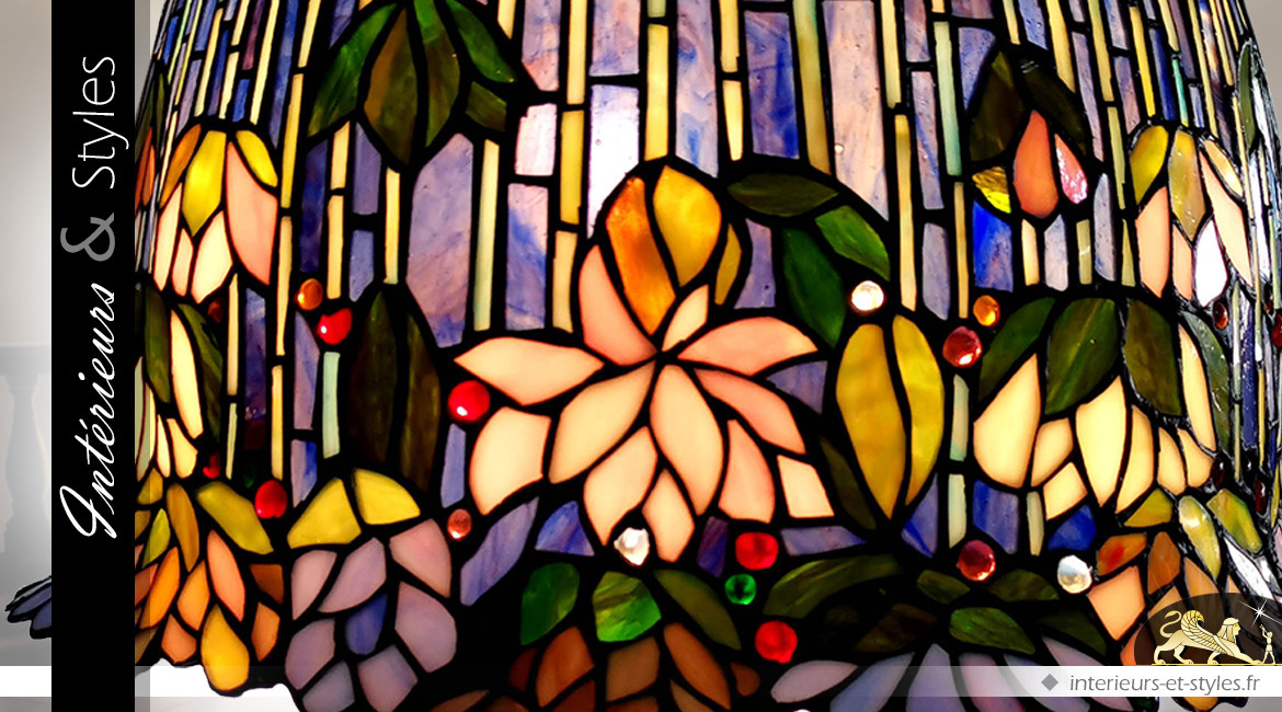 Lampe de prestige de style Tiffany : fleurs de Lotus 75 cm