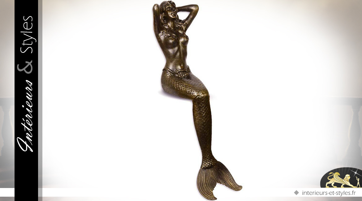 Sculpture grande sirène en fonte finition bronze 102,5 cm
