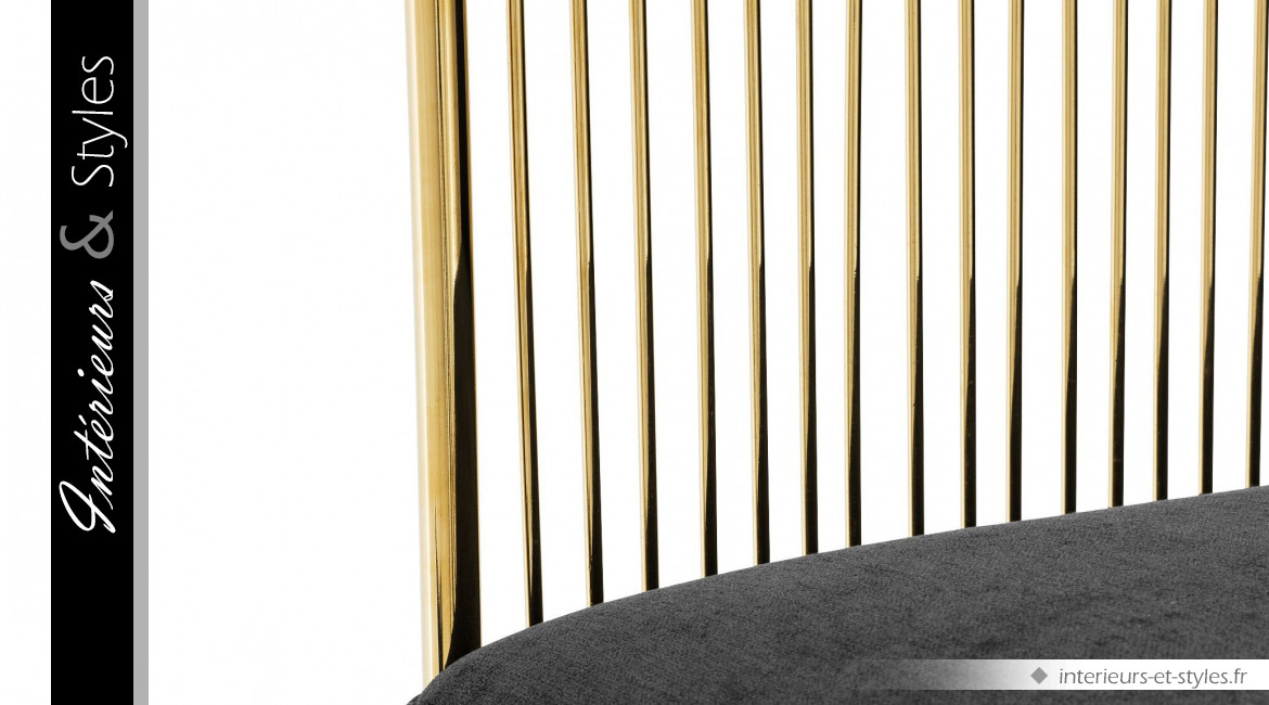 Fauteuil design Knox signé Eichholtz, en acier finition dorée et velours noir intense