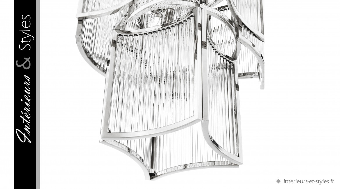 Suspension design Jet Set signée Eichholtz, en métal finition nickelée et verre transparent