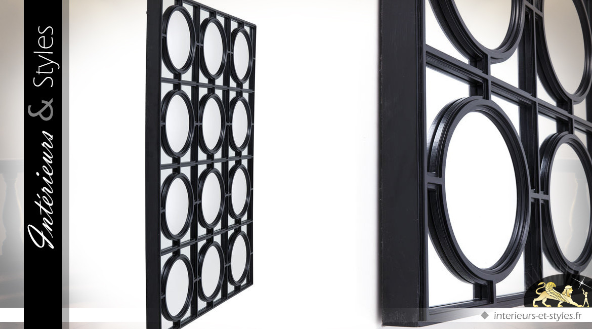 Miroir design Art Déco formes géométriques en métal noir brillant 135 cm