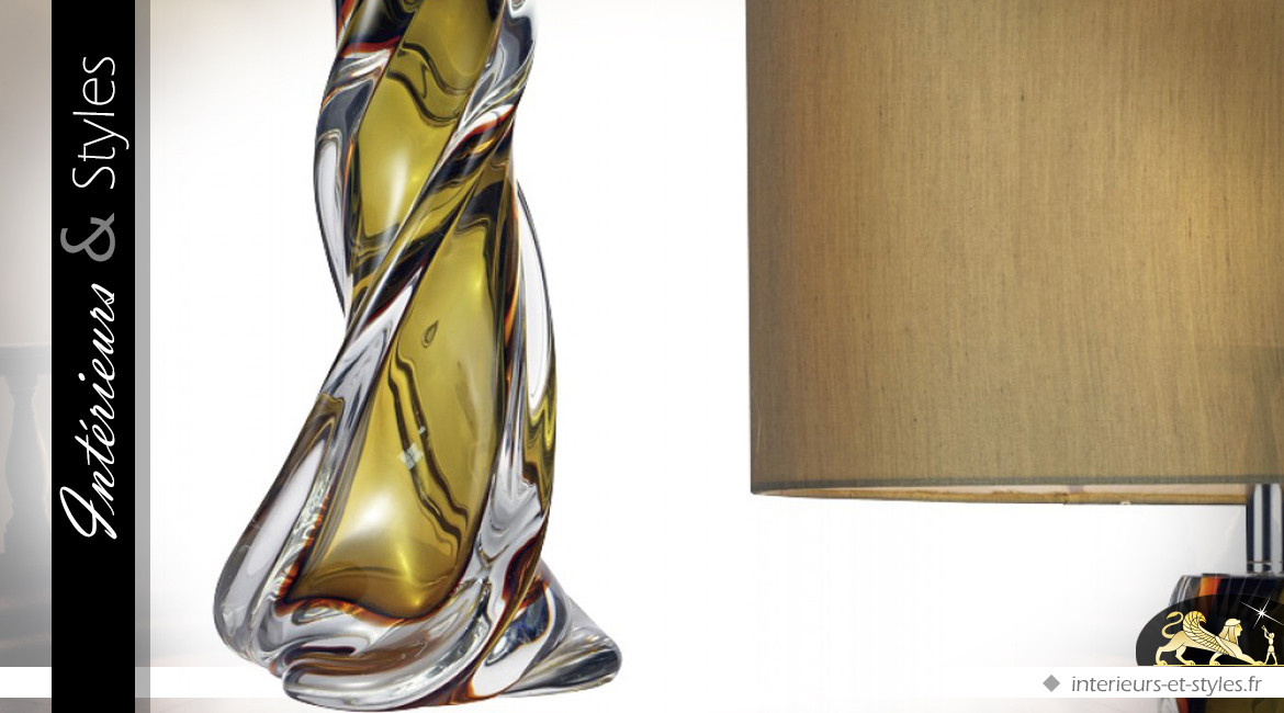 Lampe de salon Clarisa de style design argenté et cristal vert luminescent 65 cm