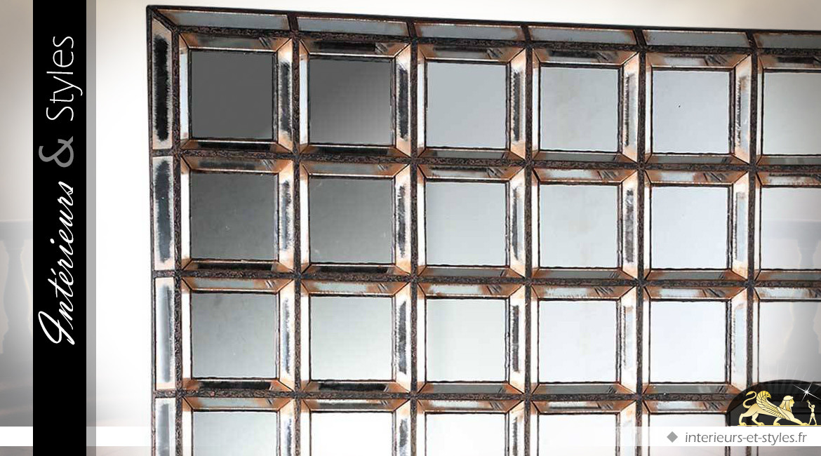 Miroir mural 72 cases à encadrements biseautés finition argentée 164 cm
