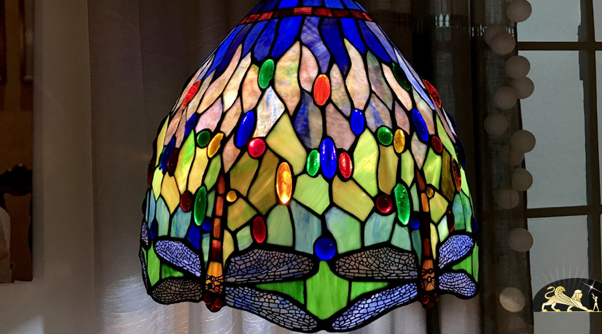 Grande suspension Tiffany : Envolée de lumière - Ø49cm
