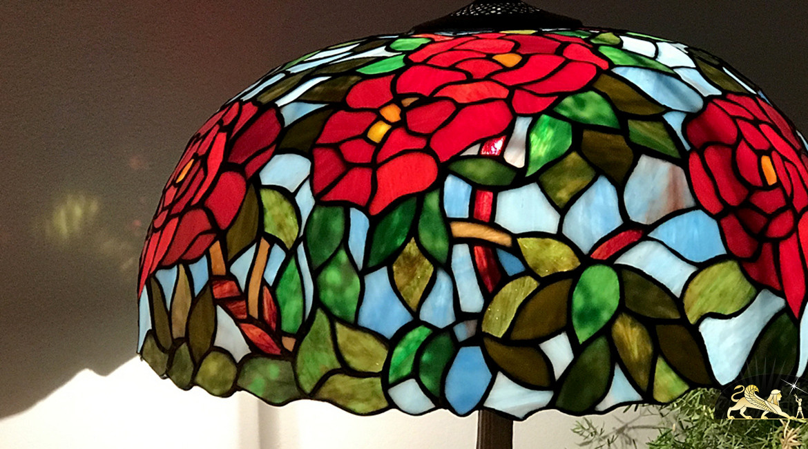 Grande lampe de salon Tiffany : Roseraie de Lyon - Ø51cm