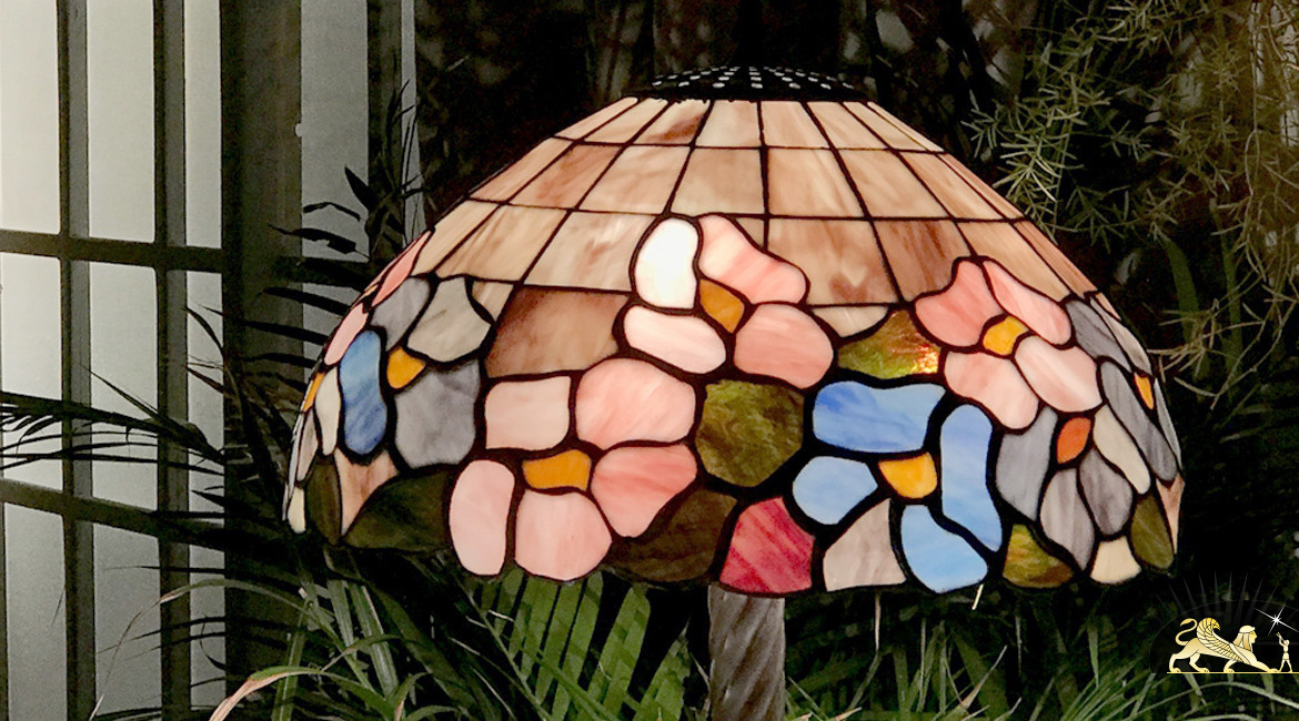 Grand lampadaire Tiffany : Partition florale - 155cm / Ø48cm