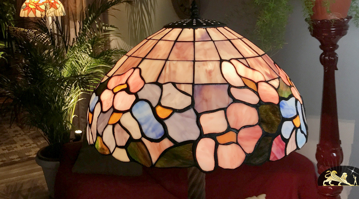 Grand lampadaire Tiffany : Partition florale - 155cm / Ø48cm