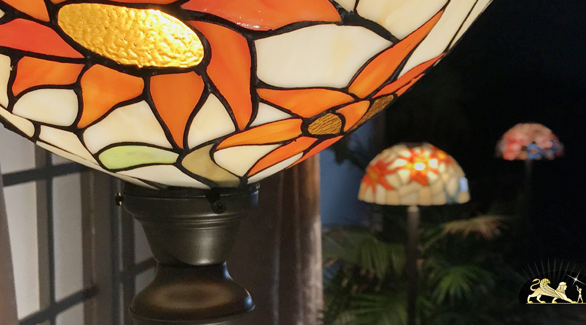 Très grand lampadaire Tiffany : Les tournesols - 198cm / Ø38cm